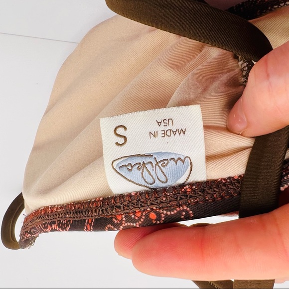 NWOT MELIKA Bikini Top Padded  Cross back Brown Pink Orange Size Small - Picture 4 of 6